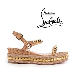 Christian Louboutin Gold Snakeskin Pyraclou 60mm espadrilles sandals in size 6US